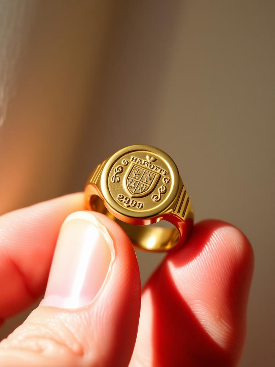 Hand-engraved gold signet ring made to commission