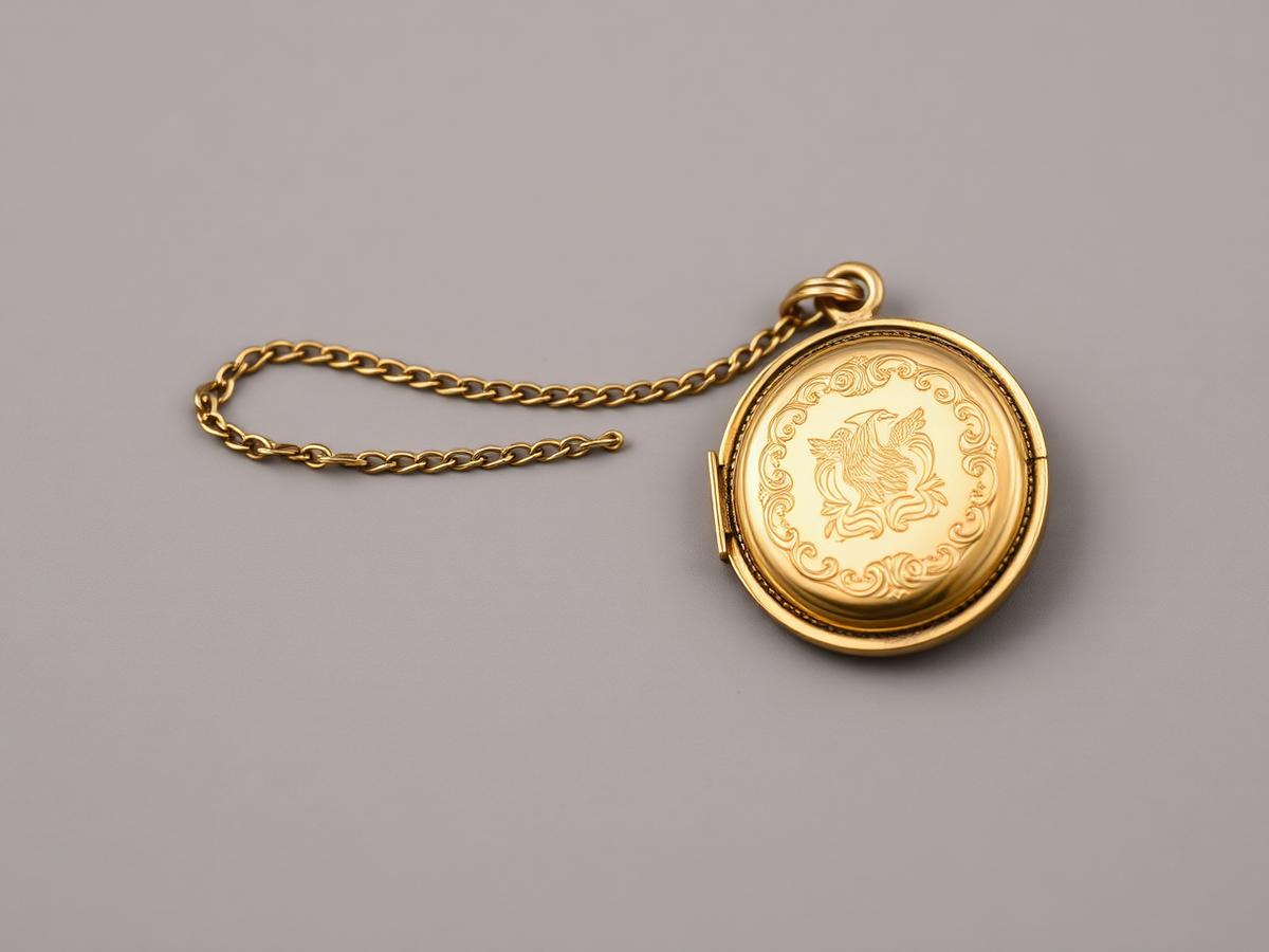 The same locket after restoration: polished, engraving redefined and the chain repaired